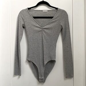 Stradivarius | Ribbed Long Sleeve Bodysuit | Light Grey | Size: S